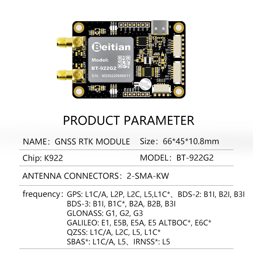 Beitian Sino K922 high-precision GNSS module RTK positioning and orientation board for drone driving test BT-922G1 Beitian Sino K922 high-precision GNSS module RTK positioning and orientation board for drone driving test BT-922G1